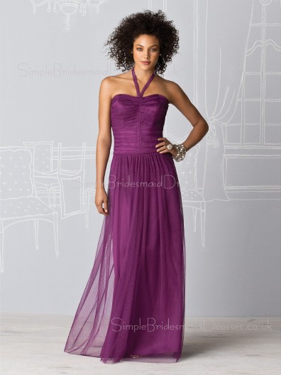 Dropped Chiffon Draped/Ruffles Halter Zipper Bridesmaid Dress