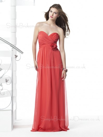 Red Strapless A-line Sleeveless Floor-length Bridesmaid Dress