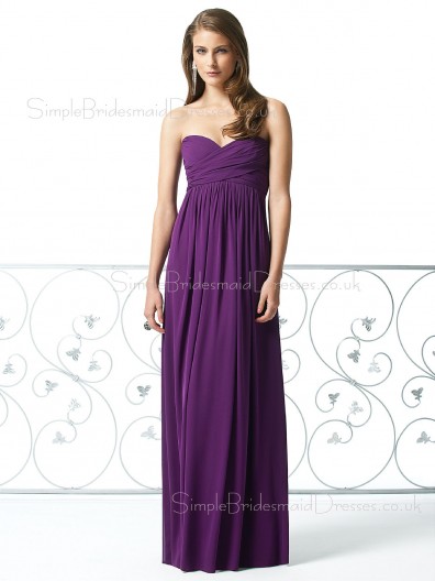 Chiffon Floor-length Draped/Ruffles A-line Grape Bridesmaid Dress