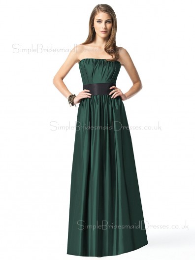 Dark-Green Strapless Elastic-Satin Backless Sleeveless Bridesmaid Dress