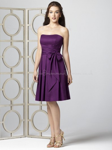 Satin-Chiffon Bow/Draped Knee-length Sleeveless Natural Bridesmaid Dress