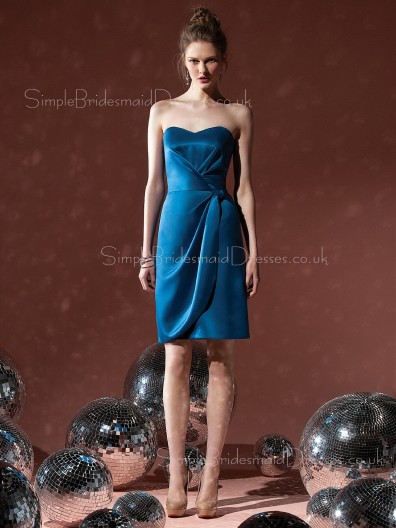 Sheath Ruffles Sweetheart Knee-length Blue Bridesmaid Dress