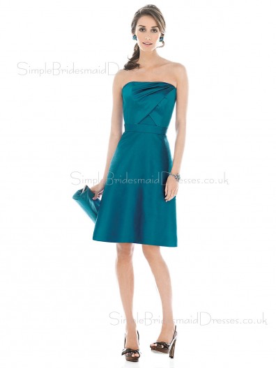 A-line Ruffles Strapless Satin Knee-length Bridesmaid Dress