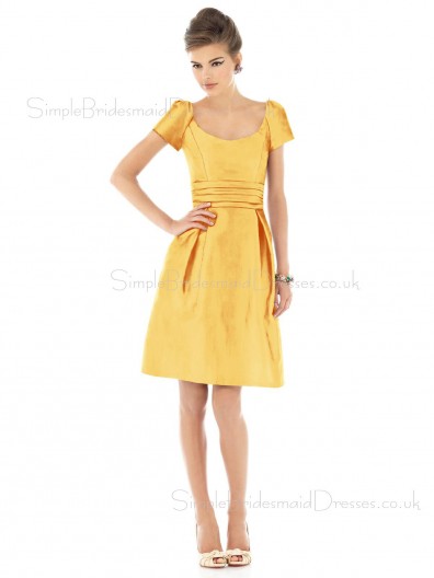 Knee-length Taffeta Gold Ruffles Natural Bridesmaid Dress