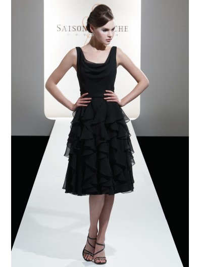 Straps Sleeveless Black Chiffon Draped/Ruffles Bridesmaid Dress