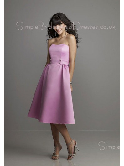 Lilac Natural Backless Tea-length Strapless Bridesmaid Dress