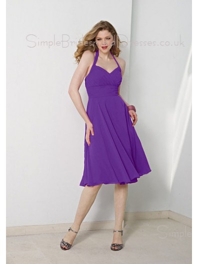 Chiffon Sleeveless Lilac Empire Halter Bridesmaid Dress