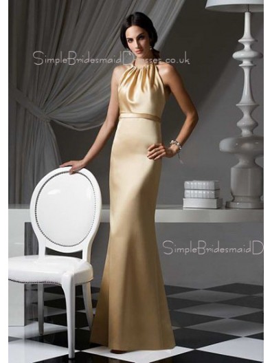 High-Neck Champagne Floor-length Empire Ruffles Bridesmaid Dress