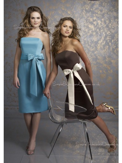 Natural Zipper Tea-length Bow/Sash Sheath Bridesmaid Dress