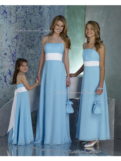 A-line Draped/Ruffles/Sash Sleeveless Light-Sky-Blue Chiffon Bridesmaid Dress