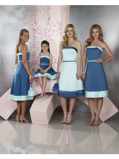 Natural Blue Knee-length Strapless A-line Bridesmaid Dress