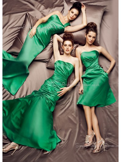 Ruffles Green Elastic-Satin Zipper Floor-length Bridesmaid Dress