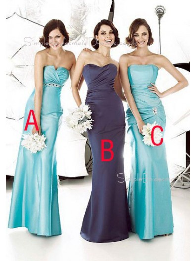 Ruffles Light-Sky-Blue Sheath Strapless Sleeveless Bridesmaid Dress