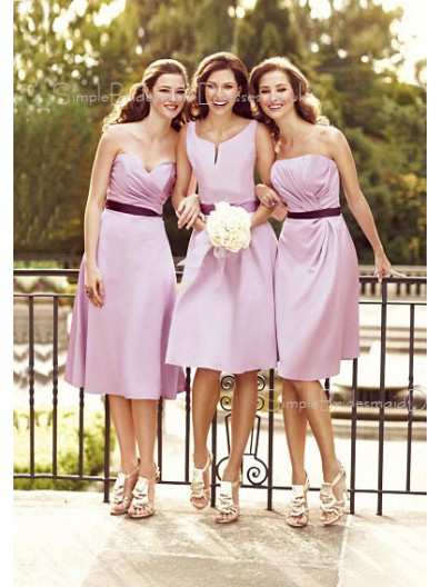 Sweetheart Lilac Tea-length A-line Natural Bridesmaid Dress