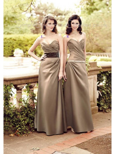 Brown Natural Sweetheart Satin A-line Bridesmaid Dress