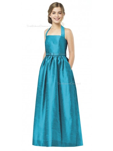 Blue Satin Halter Floor-length A-line Junior Bridesmaid Dresses