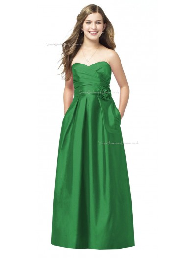 Green A-line Sweetheart Strapless Satin Junior Bridesmaid Dresses