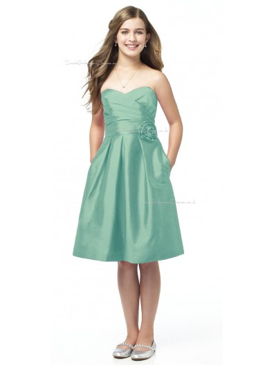 Sweetheart Knee-length Strapless Sage Satin Junior Bridesmaid Dresses