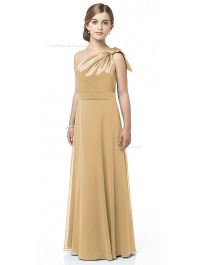 Shoulder One A-line Satin Floor-length Junior Bridesmaid Dresses