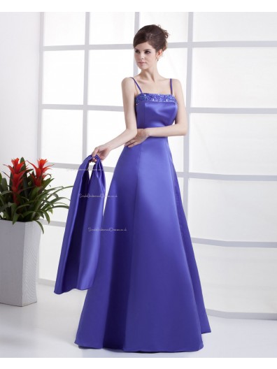 Sleeveless Spaghetti-Straps Zipper Satin Floor-length A-line Natural Regency Beading Bridesmaid Dress