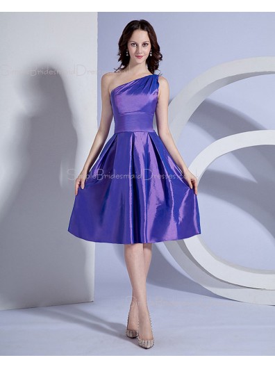 One-Shoulder Knee-length Natural Ruffles Sleeveless Lilac Zipper A-line Taffeta Bridesmaid Dress