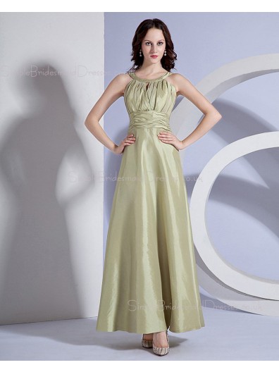 Zipper Natural A-line Ankle-length Sleeveless Sage Ruffles Taffeta Bateau Bridesmaid Dress