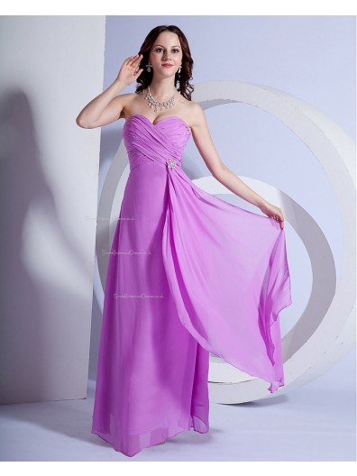 Chiffon Floor-length Zipper Sleeveless Ruffles/Draped/Beading A-line Lilac Sweetheart Natural Bridesmaid Dress