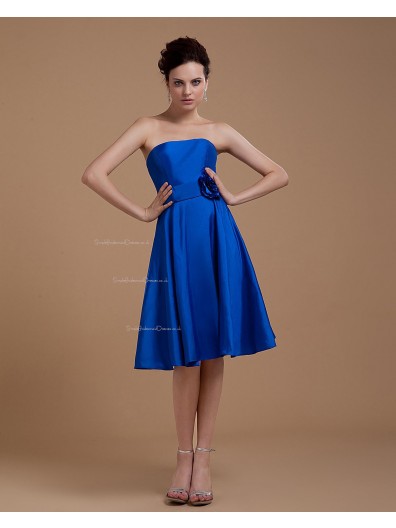 A-line Taffeta Natural Zipper Sleeveless Floor-length Royal-Blue Strapless Ruffles/Flowers Bridesmaid Dress