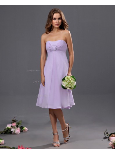 Sweetheart Knee-length Lilac Ruffles/Beading Natural Chiffon Sleeveless A-line Zipper Bridesmaid Dress