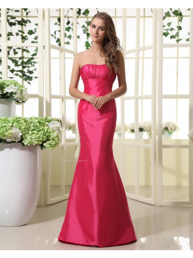 Mermaid Fuchisa Floor-length Zipper Natural Sleeveless Strapless Taffeta Ruffles Bridesmaid Dress