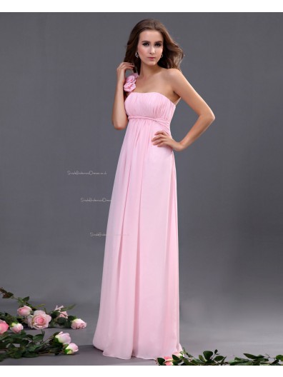 One-Shoulder Ruffles/Flowers/Draped A-line Zipper Chiffon Sleeveless Natural Floor-length Pink Bridesmaid Dress