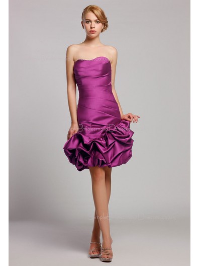 Natural Short-length Sweetheart Mini Grape Taffeta Zipper Sleeveless Ruffles/Pick-ups Bridesmaid Dress