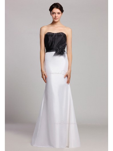 Ruffles/Flowers Sweetheart White/Black Natural Zipper Floor-length Taffeta Sleeveless Mermaid Bridesmaid Dress