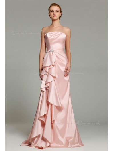 Natural Taffeta Zipper Tiered/Ruffles A-line Strapless Floor-length Sleeveless Pearl-Pink Bridesmaid Dress