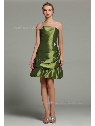 Natural Ruffles/Pick-ups Strapless Short-length Zipper Taffeta Green A-line Sleeveless Bridesmaid Dress