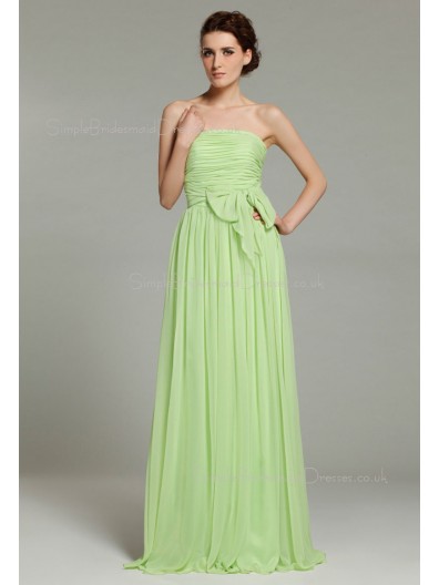 Ruffles/Sash/Bow Strapless Floor-length Sage Chiffon Sleeveless A-line Natural Zipper Bridesmaid Dress