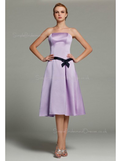 Sleeveless Satin A-line Lilac Zipper Dropped Strapless Ruffles/Sash/Bow Floor-length Bridesmaid Dress