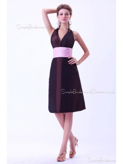 Sleeveless A-line Zipper halter Chocolate Taffeta Ruffles/Sash Natural Floor-length Bridesmaid Dress