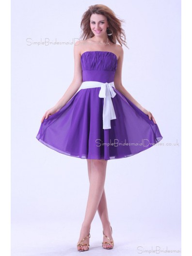 Natural Strapless Regency Short-length Zipper Sleeveless Chiffon Mini Ruffles/Sash Bridesmaid Dress