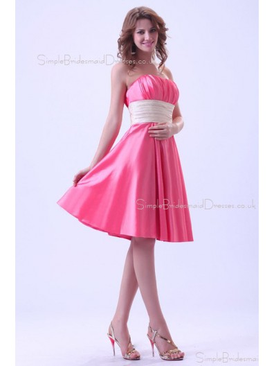 A-line Knee-length Sleeveless Zipper Sweetheart Taffeta Watermelon Natural Ruffles/Sash Bridesmaid Dress