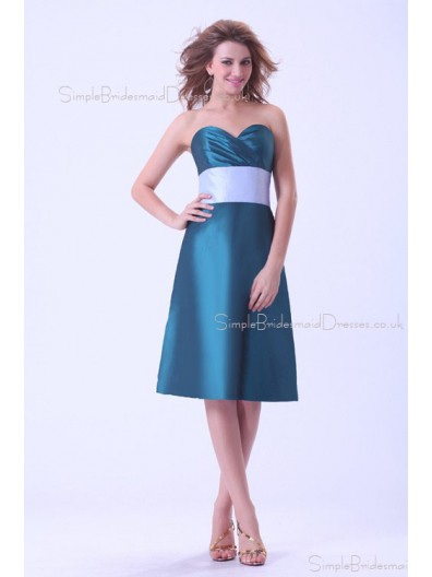 Blue Taffeta Ruffles/Sash Zipper A-line Sweetheart Natural Knee-length Sleeveless Bridesmaid Dress