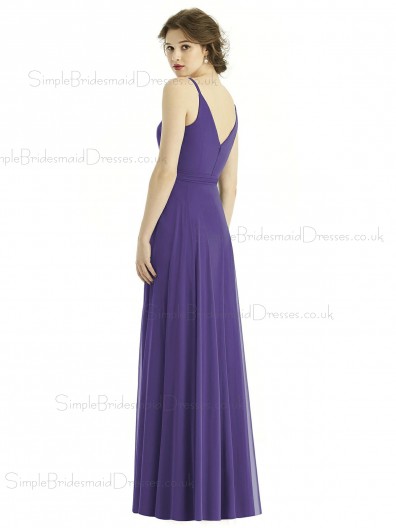 Amazing Regebcy Chiffon Long V neck Spaghetti Straps Zipper back Bridesmaid Dress