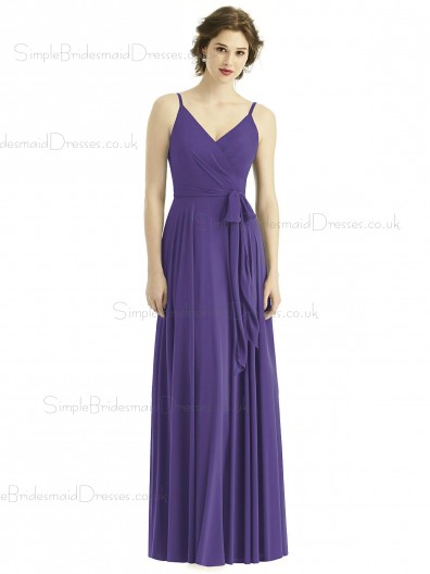 Amazing Regebcy Chiffon Long V neck Spaghetti Straps Zipper back Bridesmaid Dress