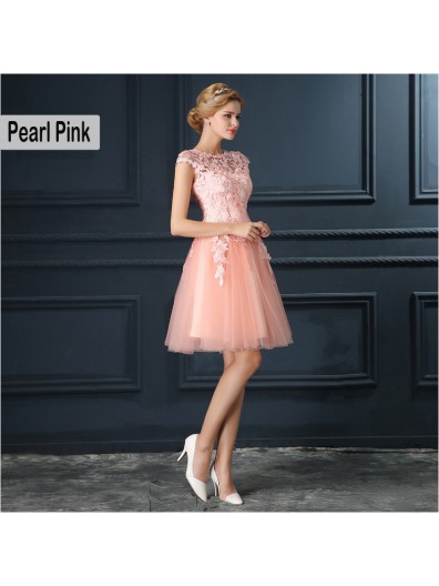 Short Pearl Pink Bridesmaid Dress 2018 Elegant A-Line Red Formal Party Dresses Evening Gown