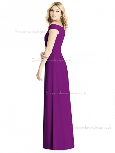 Fashion Regency Purple Chiffon off the shoulder Floor Length Bridesmaid Dress