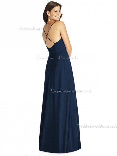 Beautiful Girls Dark Navy Floor Lengh Chiffon A line Bridesmaid Dress SBMD-J-1070