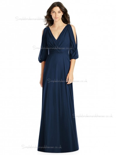 Long dark navy Chiffon Bridesmaid Dresses SBMD-J-1071