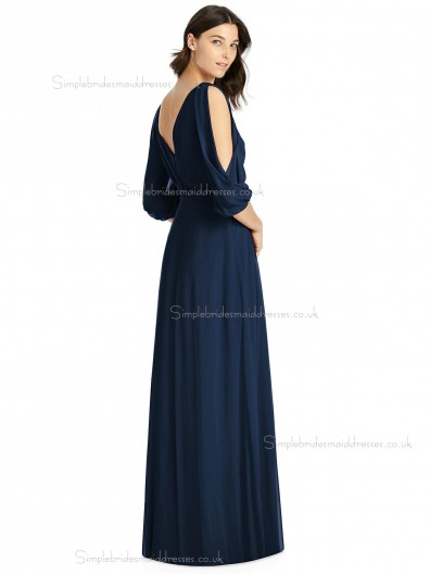 Long dark navy Chiffon Bridesmaid Dresses SBMD-J-1071