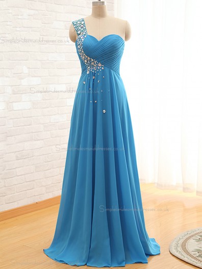 2016 Elegant Light Sky Blue Beading Long Chiffon Bridesmaid Dresses