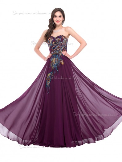 Hot Sale Elegant Sweetheart Peacock Chiffon Bridesmaid Dresses